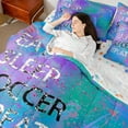 thumbnail image 4 of Castle Fairy Eat Sleep Soccer Twin Bedding Sets 7-Piece for Children Teens Adults,Graffiti Splash Bedding Comforter Set Microfiber,Gradient Blue Purple Green Breathable Sheet Sets, 4 of 8
