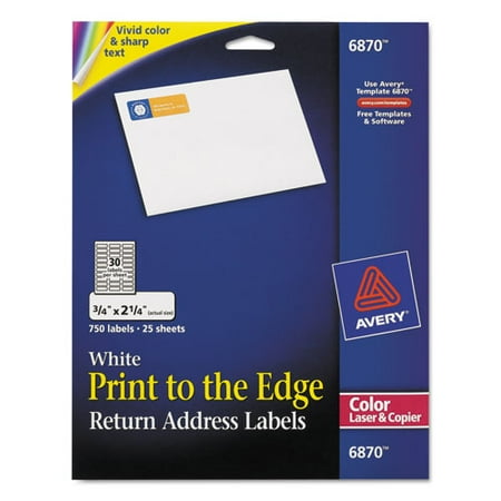 Avery Vibrant Color-Printing Return Address Labels, 3/4 x 2 1/4, White, 750/PK