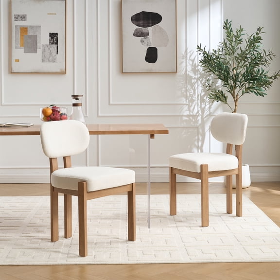 PORKISS Upholstered Dining Chairs Set of 2, Mid-Century Kitchen Chairs with Solid Wood Legs and Cushioned Wingback for Kitchen, Beige