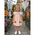 thumbnail image 4 of BemeyourBBs Todler Baby Girls Halloween Dress Outfit 12 18 24 Months 2 3 4 5 Years Cute Pumpkin Embroidery Smocked Fall Dress Fly Short Sleeve A-line Striped Dress, 4 of 9