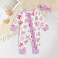 thumbnail image 2 of 3-6 Months Infant One-Piece Romper Baby Girls Bodysuits With Cute Bow Prints Long Sleeve Sleeper Jumpsuit Purple Newborn Gift, 2 of 5