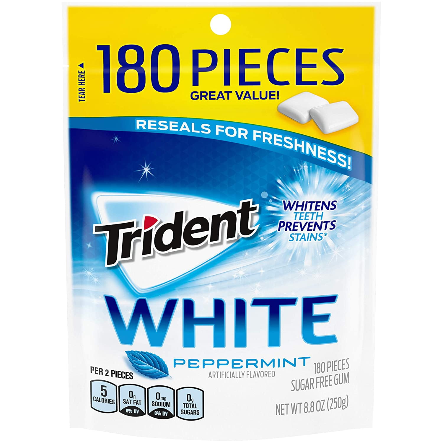 Trident White Peppermint Sugar Free Gum, Value Pack, 180 Pieces (1 Pack)