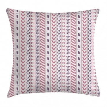 Striped Throw Pillow Cushion Cover, Primitive Shapes with Flowers Circles Ancient Folk Culture Inspired Trippy Motif, Decorative Square Accent Pillow Case, 24 X 24 Inches, Pink Purple, by Ambesonne