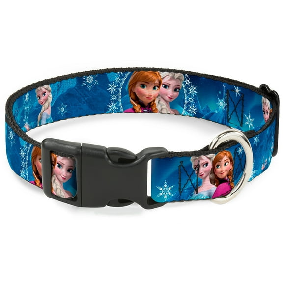 Disney Pet Collar, Dog Collar Plastic Buckle, Anna Elsa Poses Castle Mountains Blues, 7 to 8.5 Inches 0.5 Inch Wide