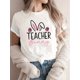 thumbnail image 1 of Camiseta con estampado de conejo de Pascua para profesor, 100 % algodón, cuello redondo, manga corta, tejido de punto transpirable, ideal para cualquier estación, ideal para adultos, hombres, mujeres,, 1 of 8