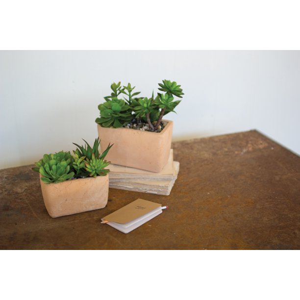 Artificial Succulents with Rectangle Terracotta Pots, Set of 2