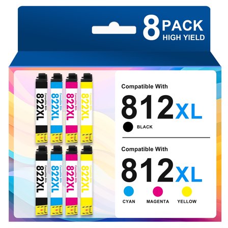 8-Pack 812XL Ink Cartridges Compatible for Epson 812 Ink Cartridges for Epson Workforce Pro WF-7820 WF-7840 WF-7310 Combo Pack