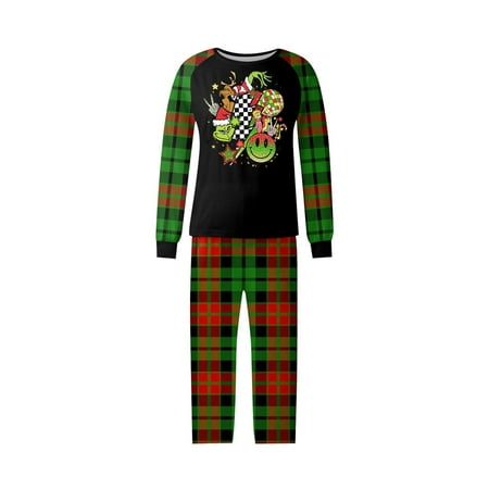 

Gasue Grinch Shirt Christmas Prints Family Matching Long Sleeve Tops+Pants Set Family Matching Sets Christmas Gifts Kids