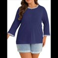 thumbnail image 3 of Blusas de 3/4 para Mujer, Elegantes, Informales, con Cuello Redondo, Holgadas y A , para Azul Agua S, 3 of 9