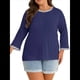 thumbnail image 3 of Blusas de 3/4 para Mujer, Elegantes, Informales, con Cuello Redondo, Holgadas y A , para Azul Agua M, 3 of 9