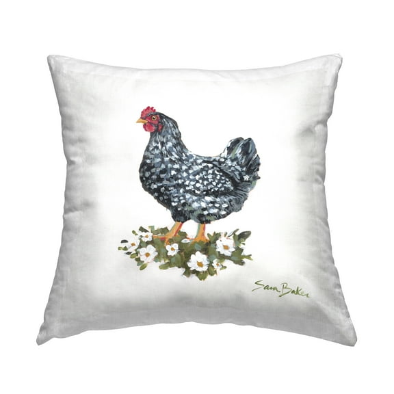 Stupell Industries Speckled Hen & Flowers Decorative Printed Throw Pillow Design by Sara Baker
