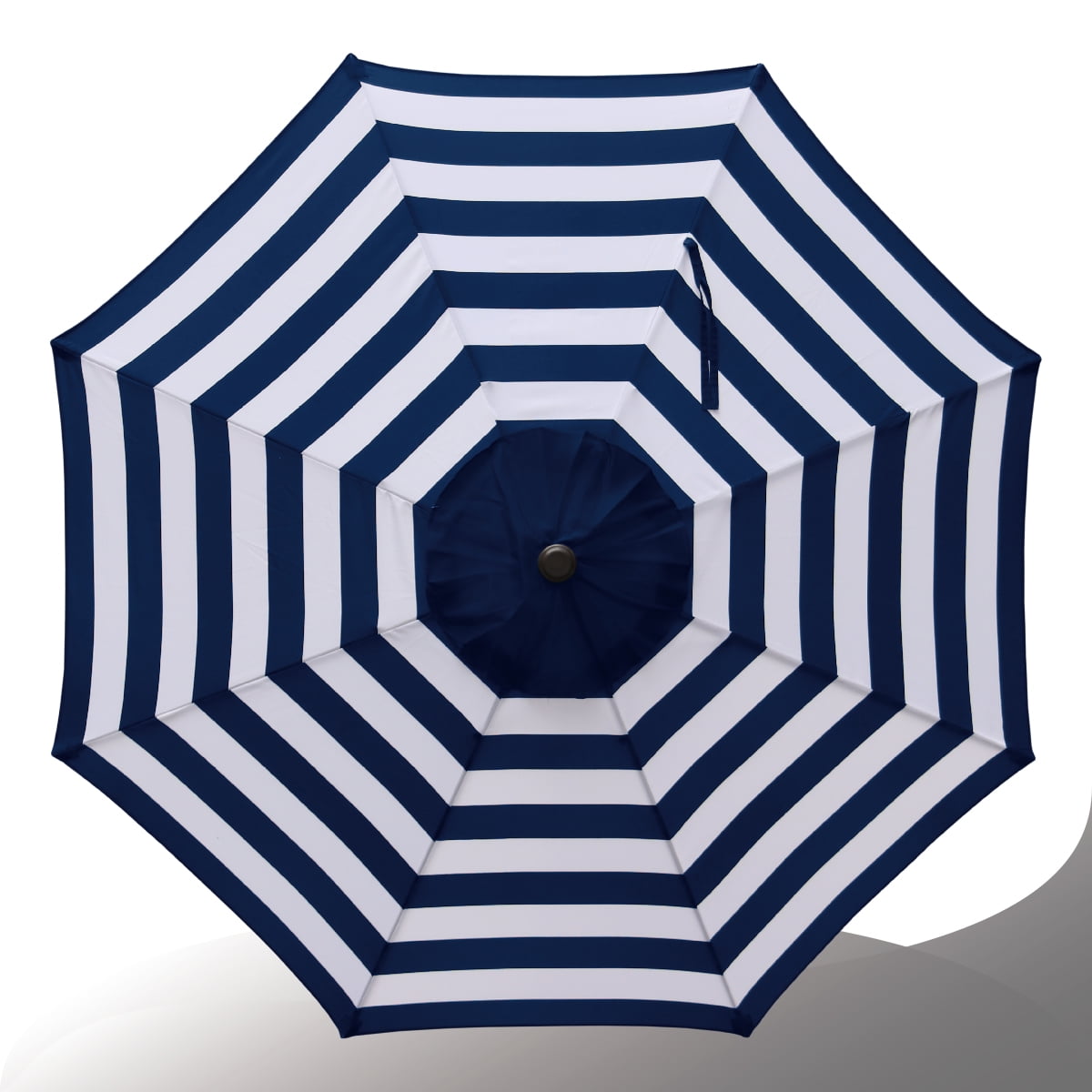 Kool Outdoor 9ft Patio Umbrella with Crank Handle and Push Button Tilt, Outdoor Market Umbrella with 8 Ribs - Blue Stripe