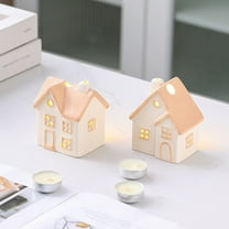 Hand-Painted European Hollow Ceramic House Candlestick - Romantic Candle Light Atmosphere Desktop Ornament, Elegant Home Decor, Durable Ceramic Candle Holder for Valentine's Day & Christmas, A