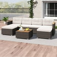 thumbnail image 4 of Costway 7 PCS Wicker Conversation Set with Seat & Back Cushions Wood Armrests & Tabletop, 4 of 10