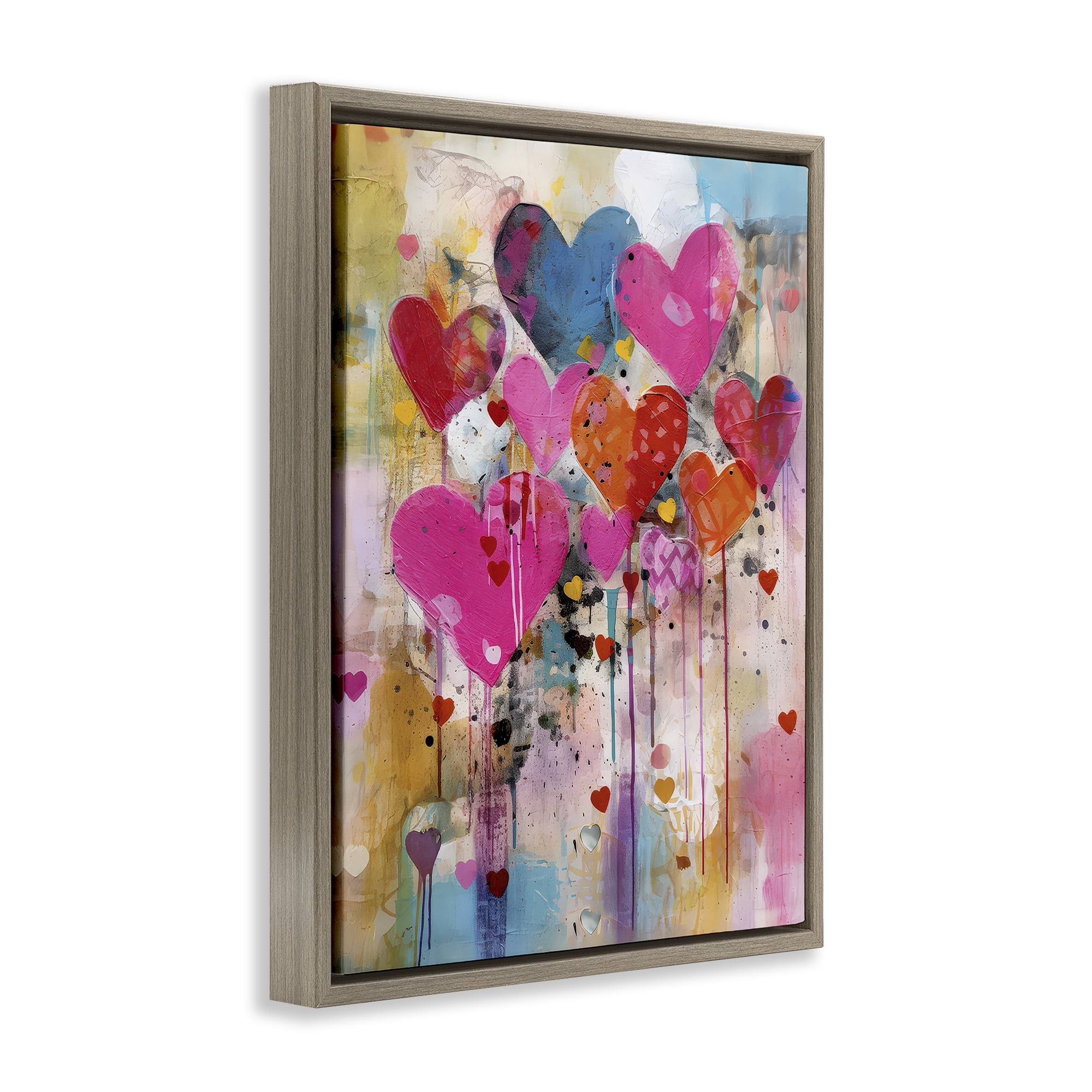Stupell Industries Whimsical Love Hearts Pattern Abstract Painting Brown Floater Framed Canvas Art Print Wall Art, 25 x 31