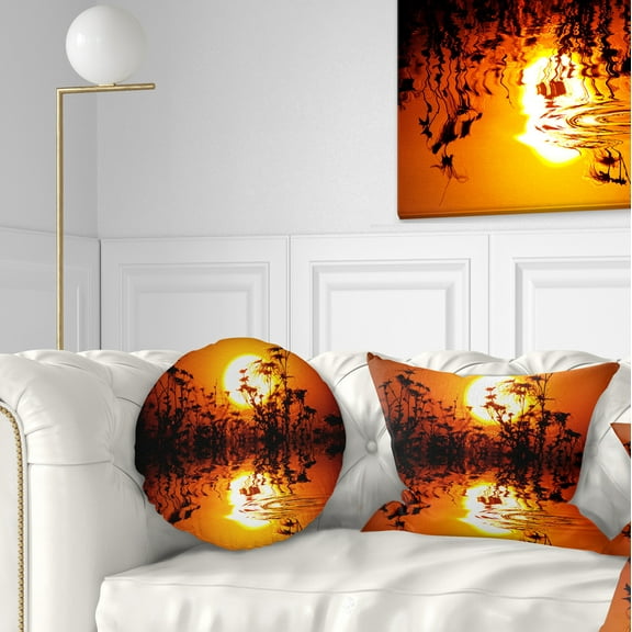 Designart Flowers Silhouette View At Sunset - Landscape Printed Throw Pillow - 12x20