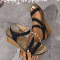 thumbnail image 4 of Women's Orthopedic Sandals High Heeled Platform Wedges Open Toe Crooss Strap Hook and Loop Casual Slingback Beach Vacation Dress Shoes Black Size 10.5, 4 of 7