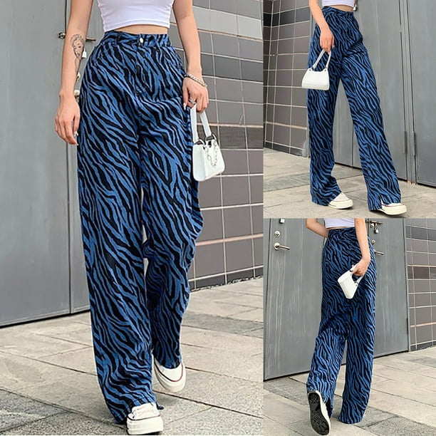 Pants Clearance Womens Casual Print Jeans High Waist Long Denim Bottom  Mopping Trousers Blue S
