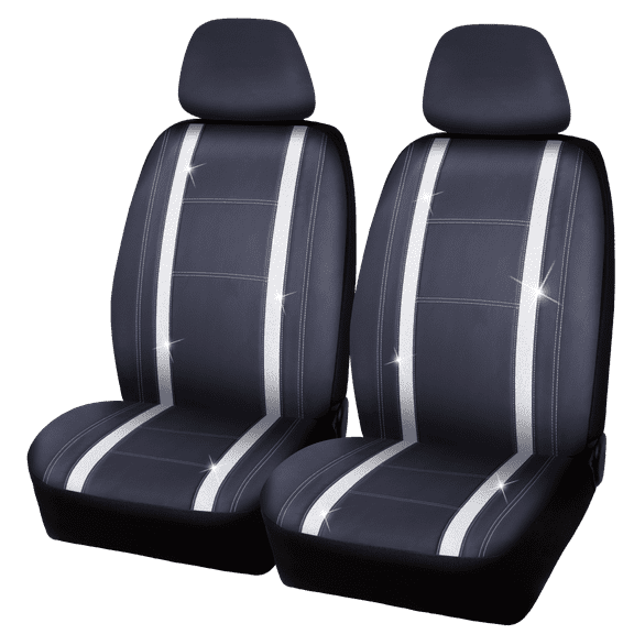 Auto Drive 2 Piece Checker Diamond Car Seat Cover Premium Leather Black, Universal Fit - 2102SC035
