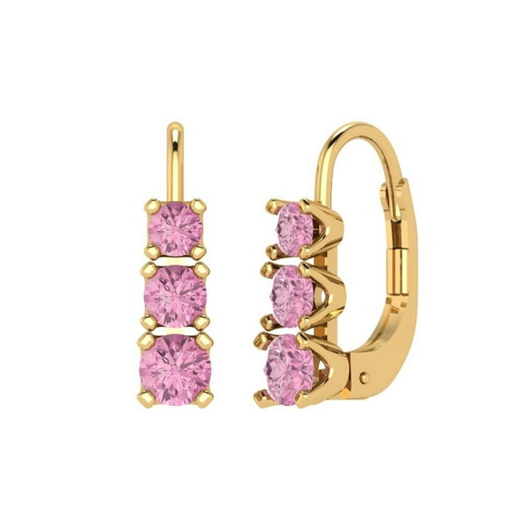 1.06 ct Lever-Back Drop Dangle Earrings for Women | 4mm Round Cut Simulated Pink Diamond | 18K Yellow Gold