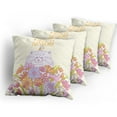 thumbnail image 5 of Ambesonne Birthday Throw Pillow Cover 4 Pack, Happy Cat Bird Flowers, 24", Pale Yellow Lilac Orange, 5 of 7