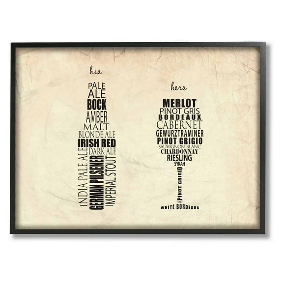 The Stupell Home Decor Collection His and Hers Wine and Beer Kitchen Framed Texturized Art