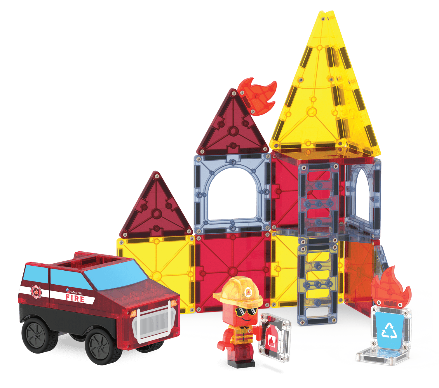 MAGNA-TILES® Fire Rescue 27-Piece Magnetic Construction Set, The Original Magnetic Building Brand