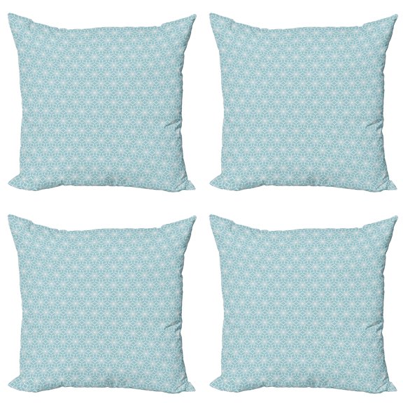 Ambesonne Vintage Throw Pillow Cover 4 Pack, Geometrical Floral Motif, 16", Pale Blue and Pearl