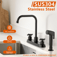 thumbnail image 3 of APPASO Kitchen Faucet with Side Sprayer, Matte Black Kitchen Sink Faucet, 4 Hole Kitchen Faucet, Stainless Steel Faucet for Kitchen Sink, 2 Handle Kitchen Faucet with High Right Angle Spout, 3 of 7