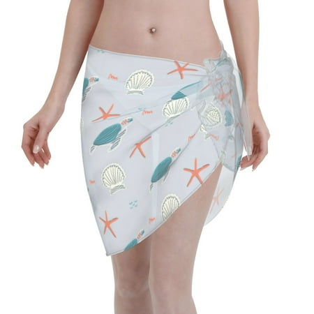 Qekee Turtles And Shells Women s Short Sarongs Cover Ups Sheer Bikini Wraps for Swimwear