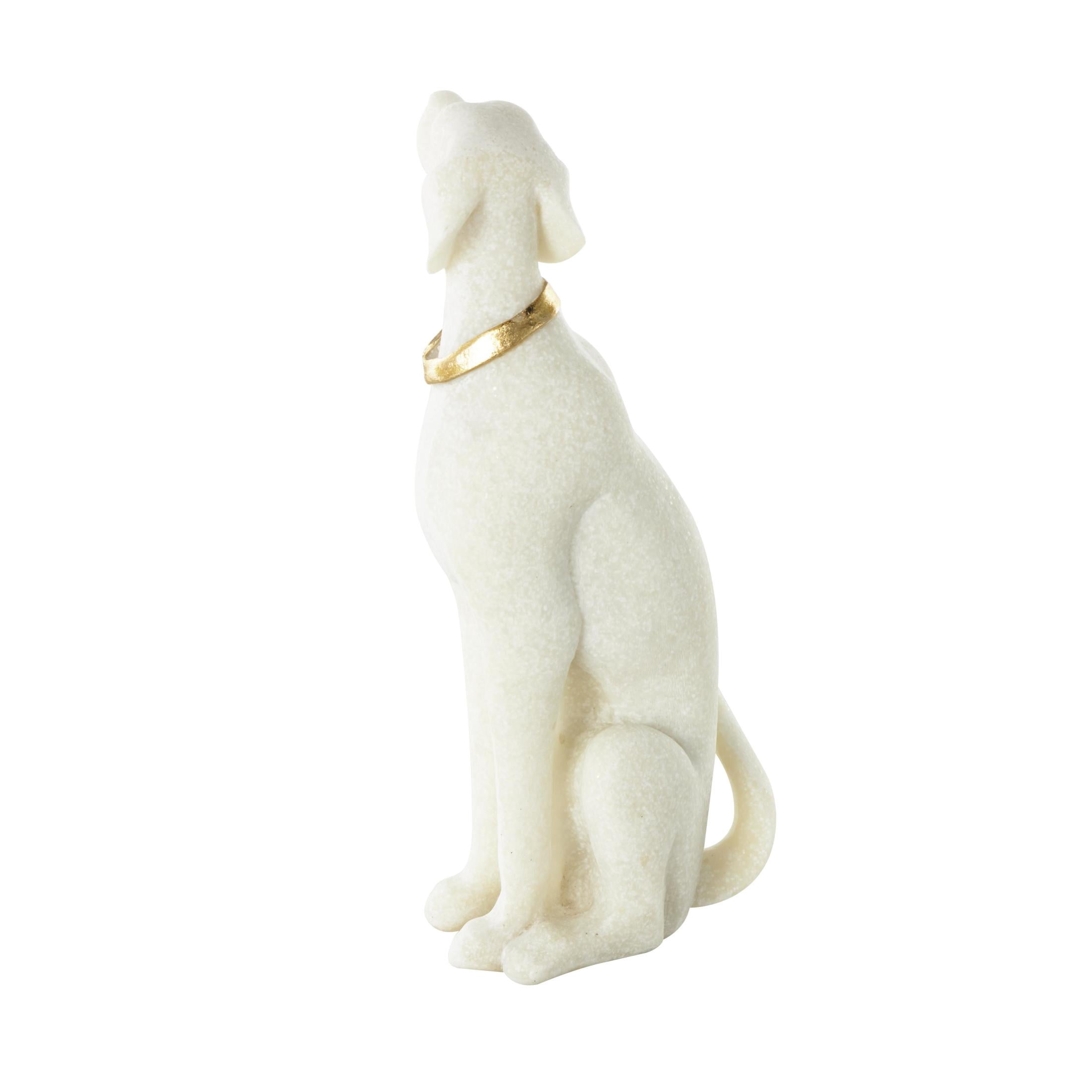 3" x 10" Cream Polystone Sitting Dog Sculpture with Gold Collar, by DecMode