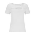 thumbnail image 4 of AherBiu Going out Tops for Women Short Sleeve Cutout Neck Stretch Slim Fitted Basic Comfy Top Tee Shirts, 4 of 6
