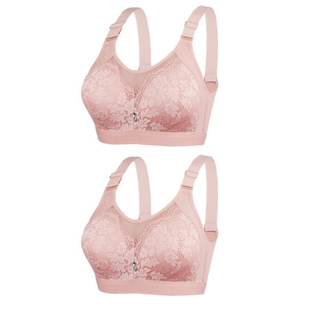 Dazajoo 2 Pack Soft Lace Bras for Women  Full Coverage Underwire Minimizer Bras  Lifting Comfort Bra for Everyday Wear Pink XL