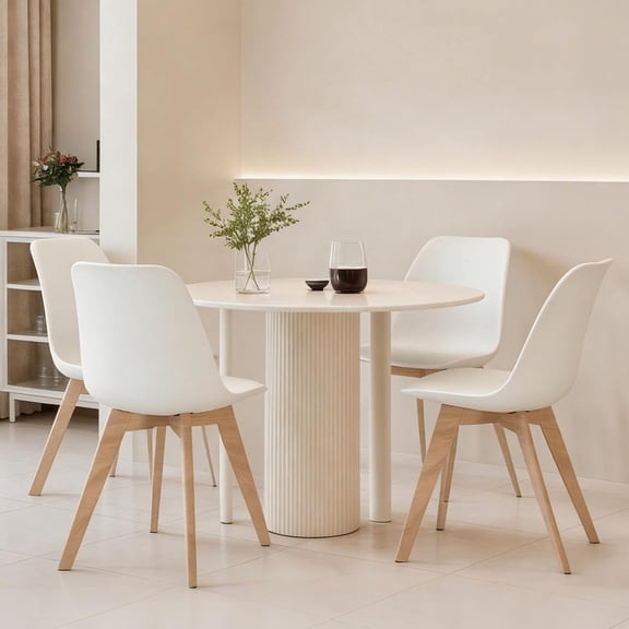 JMGJOY 4-Piece Mid Century Modern Dining Chair Set, PU Leather Seat & Wood Legs, for Kitchen Dining Room Living Room, White