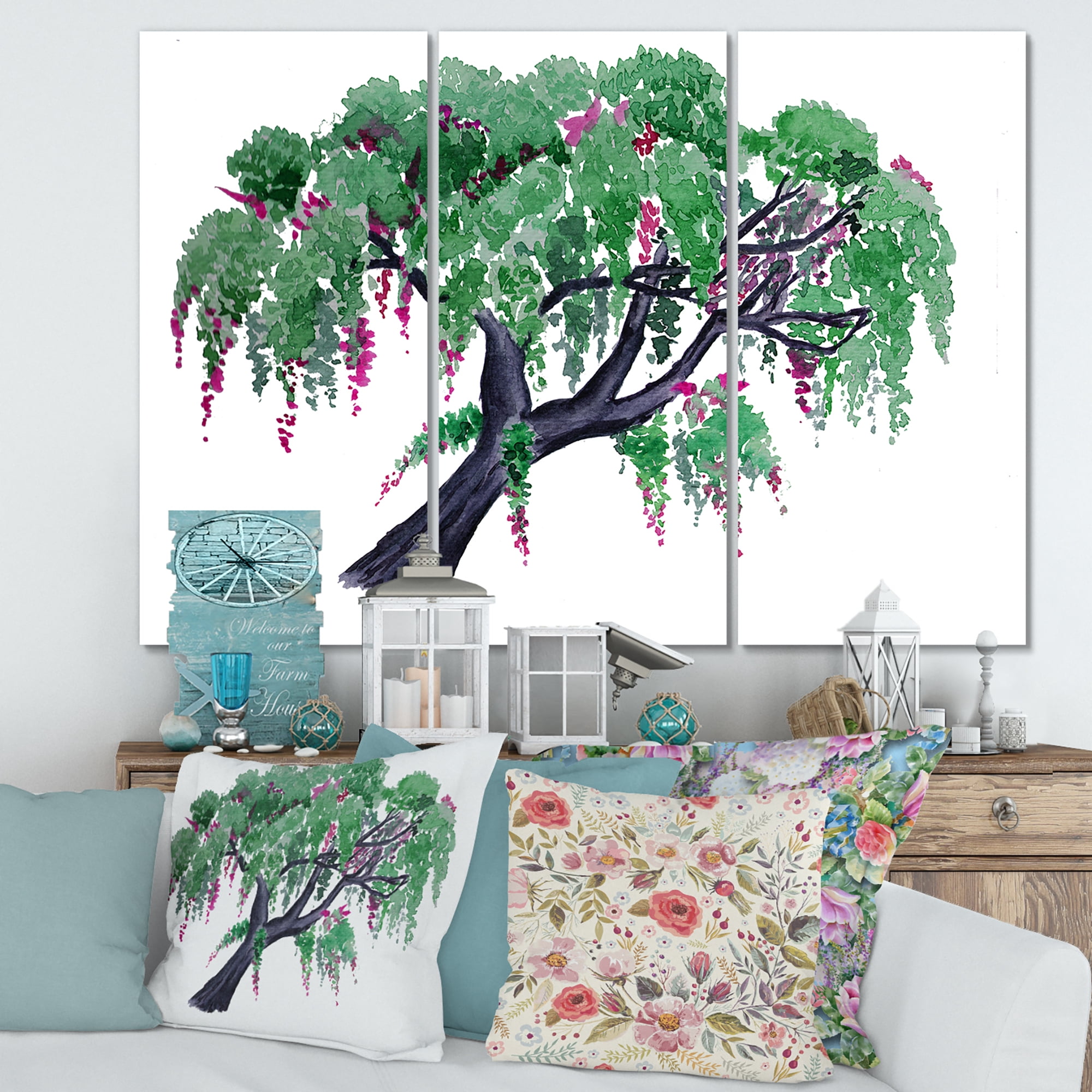 Designart ' A Lonely Tree of Wisteria ' Traditional Canvas Wall Art Print