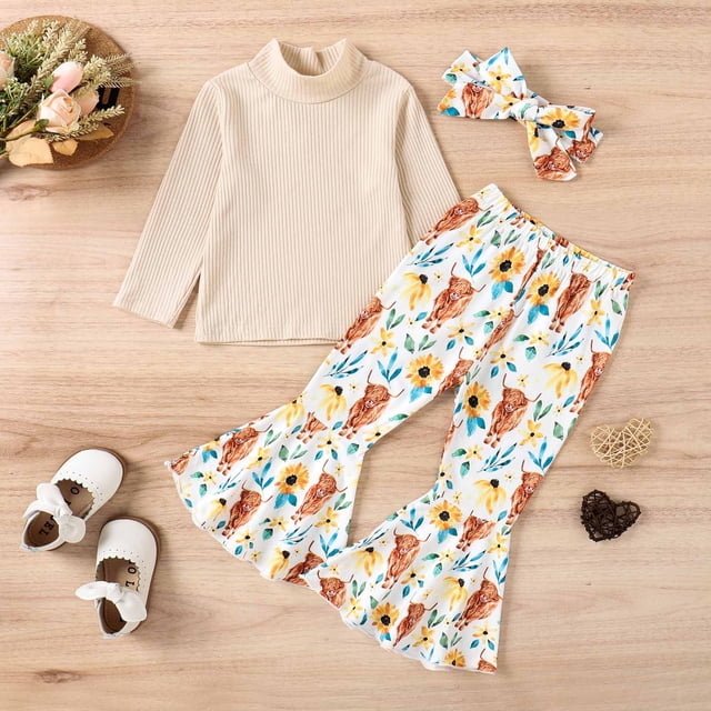Tenues de Rentrée Scolaire pour Filles Saint-Valentin Hiver Filles Garçons Coton Col Rond Manches Longues Pantalon Imprimé Vache Bandeau Ensemble Trois Pièces Ensemble de Détente en Solde