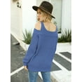 thumbnail image 2 of Womens Long Sleeve Cold Shoulder Knit Pullover Sweater Tops Loose Jumper Sweaters Blouse, Blue, Large, 2 of 7