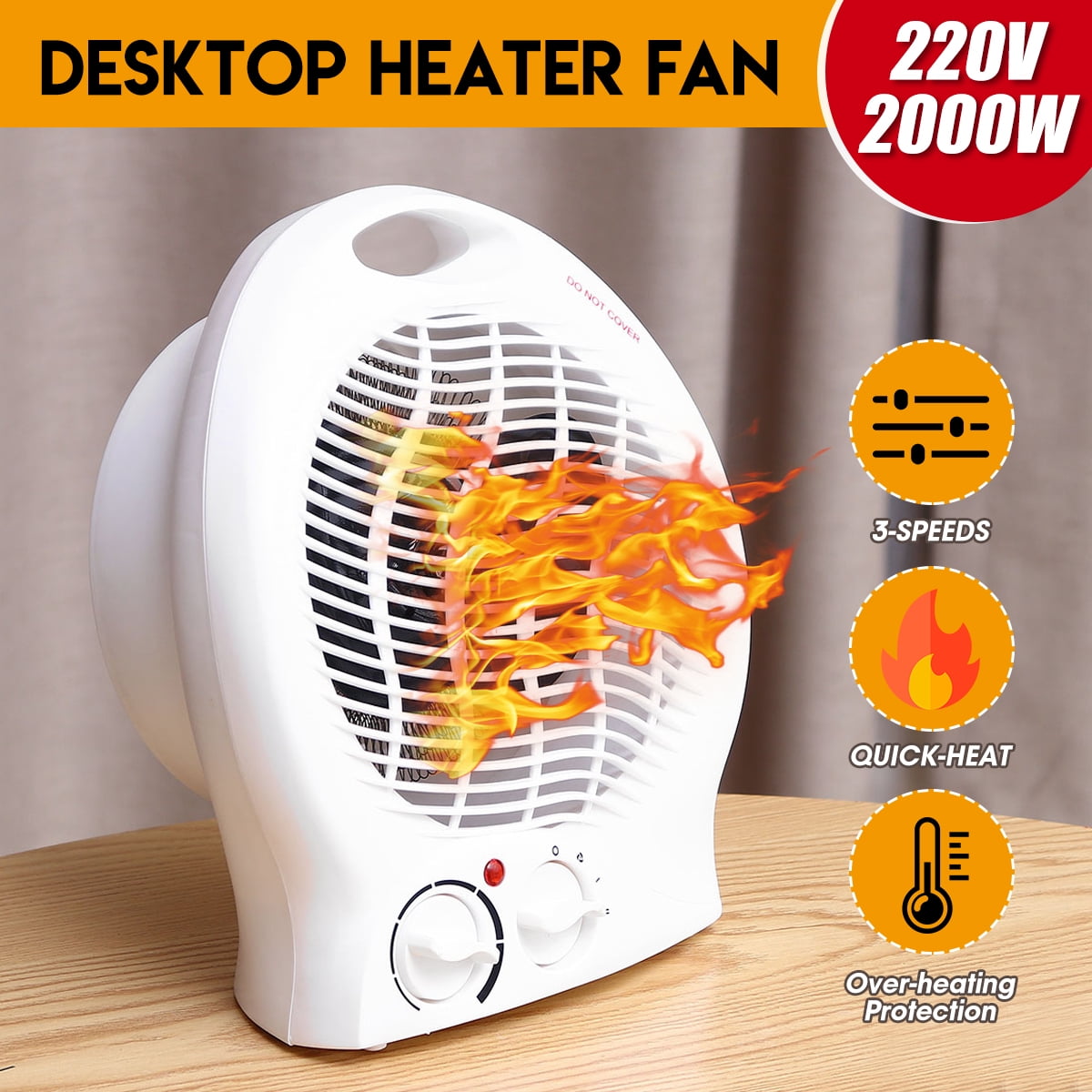 220V 2000W Desktop Heater Fan Mini Electric Household Warmer Portable