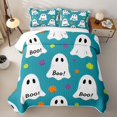 thumbnail image 2 of Feelyou Kawaii Ghost Boo Twin Quilt Set, Cute Polka Dot Twin Coverlet Set, Teal White, 2pcs, 1 Comforter and 1 Pillowcase, 2 of 7