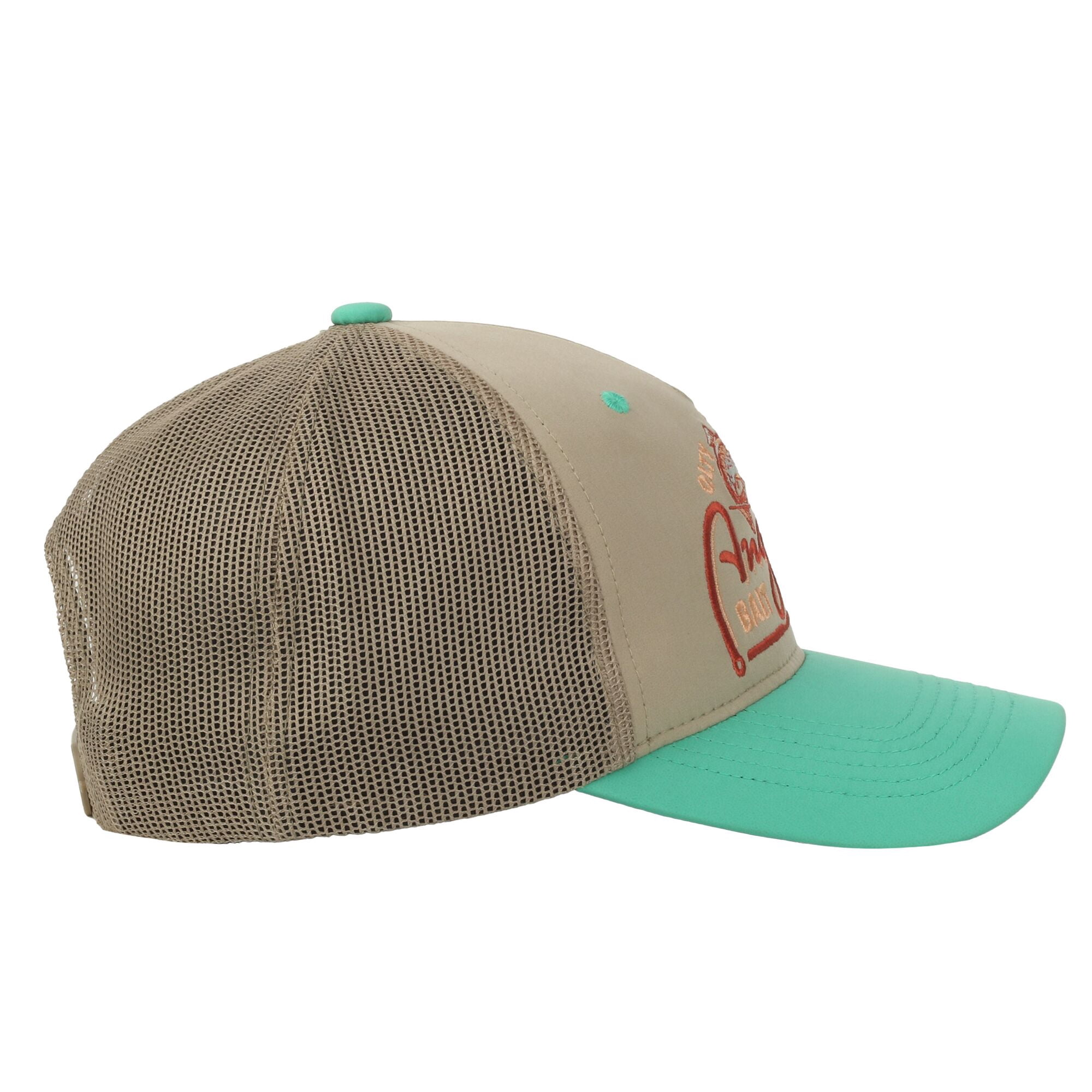 Beige/Green 5-Panel Fishing Cap – Structured Mid Profile, Embroidered, Snapback, One Size
