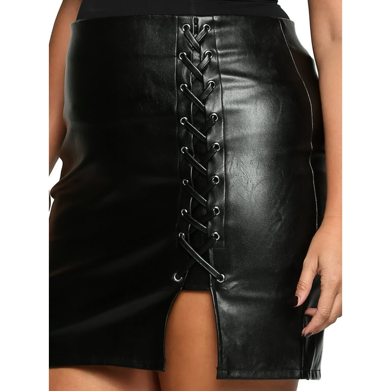 Plus size leather lace up skirt cheap