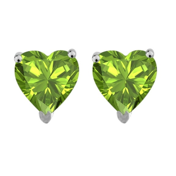 Heart Peridot Earrings in Sterling Silver ( 7 mm )