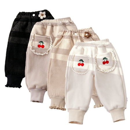 

KYAIGUO Baby Girls Winter Joggers Sweatpants Toddler Elastic Waist Casual Trouser Kids Warm Fleece Pants 1-7Y