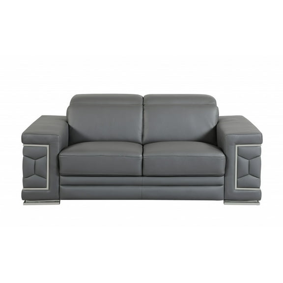 71" Sturdy Dark Gray Leather Loveseat