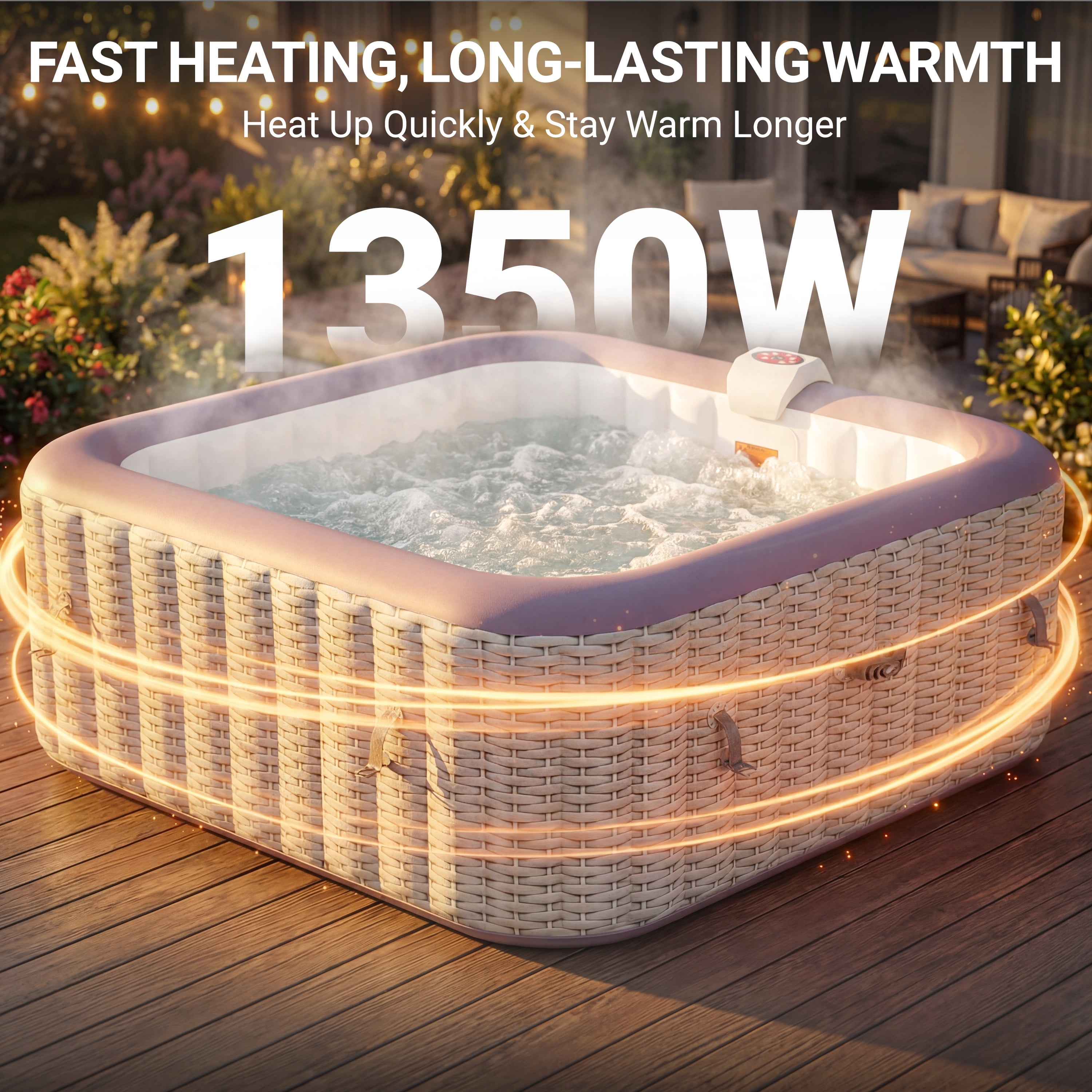 Segmart Inflatable Hot Tub for 4-6 People, Portable Outdoor Spa w/Built-in Pump, Home Spa Tub w/ 130 Bubble Jets, Heating & Filtration System, Includes Cover, Ground Mat & 2 Cup Holders