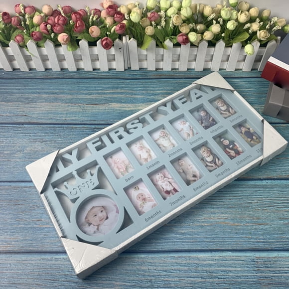 My First Year Photo Frame Baby Collage Frame Holds 13 Photos Infant Baby Picture Blue
