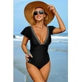 thumbnail image 6 of ATTRACO One Piece Swimsuit Color Tape Women Flounce Edge V Collar Bathing Suit Sexy Monokini Swimwear S-XL, 6 of 7