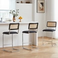 thumbnail image 4 of GrandNoor Black Chrome Modern Counter Height Bar Stools Set of 3 with Natural Rattan Cane and Solid Wood Backs, 24 Inch Upholstery with Metal Chrome Legs Mid Century Bar Chairs, 4 of 8