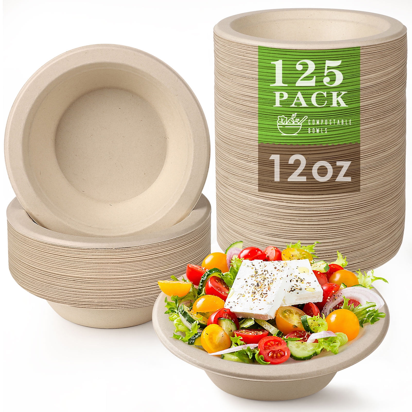 Gezond 125 Pack Compostable Bowls 12 oz Disposable Paper Bowls Eco ...