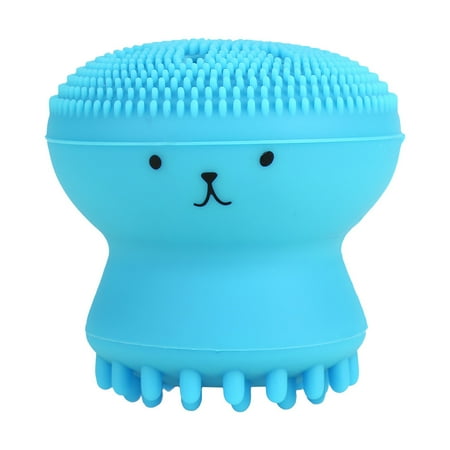 Cepillo facial portátil de silicona de limpieza profunda Exfoliante facial Medusa Cepillo de limpieza facial Masaje facial Maquillaje Puffs Herramienta de lavado(azul)